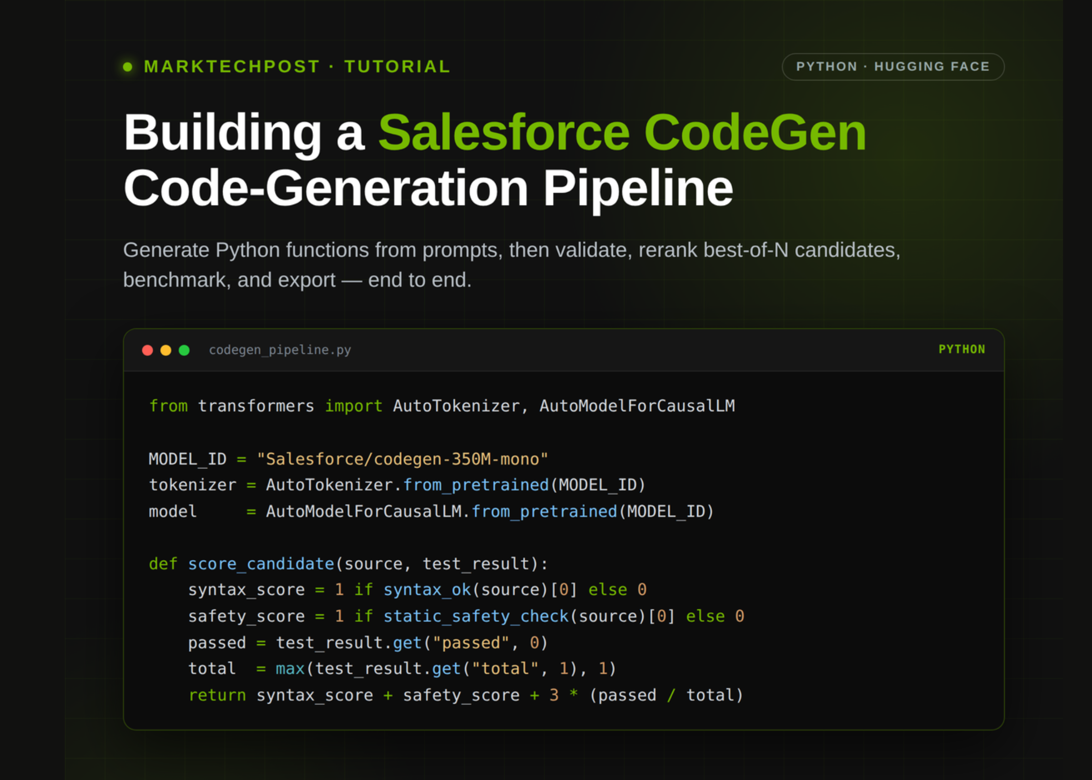 Salesforce CodeGen Tutorial: Generate, Validate, and Rerank Python Functions With Unit Tests and Safety Checks